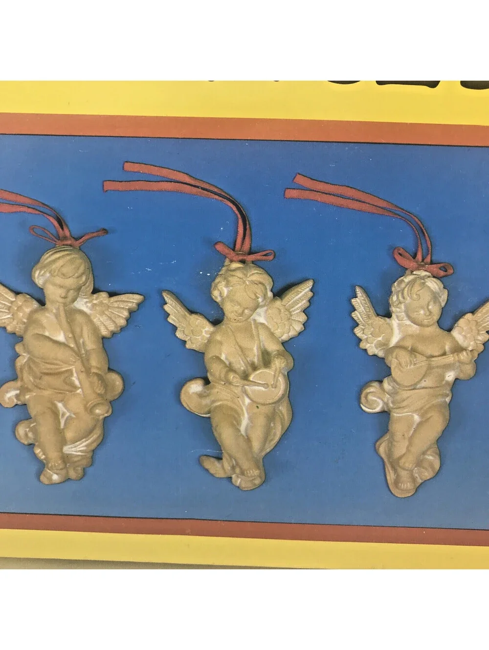 Vtg Angel Ornaments Instruments Wall Hanging Korea Terracotta 6” Christmas
